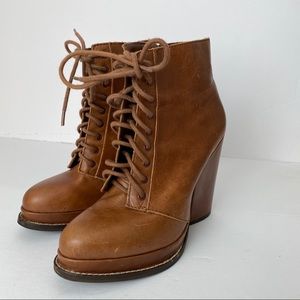 Seychelles Lace Up Heeled Booties in Camel